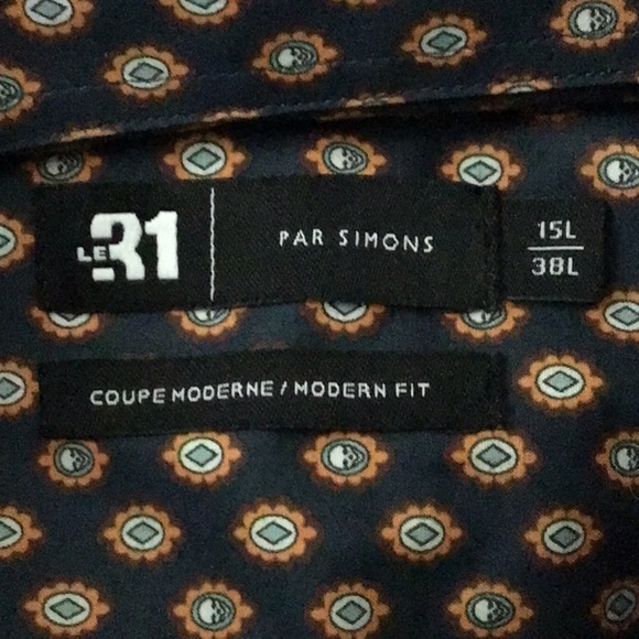 Simons black print modern fit button front shirt size 15L - Picture 5 of 7